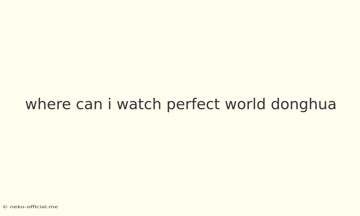 Where Can I Watch Perfect World Donghua